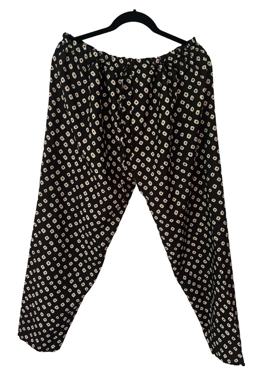 Pants - Drawstring Paperbag Waist Black and White Geometric Abstract Loose Fit Pants